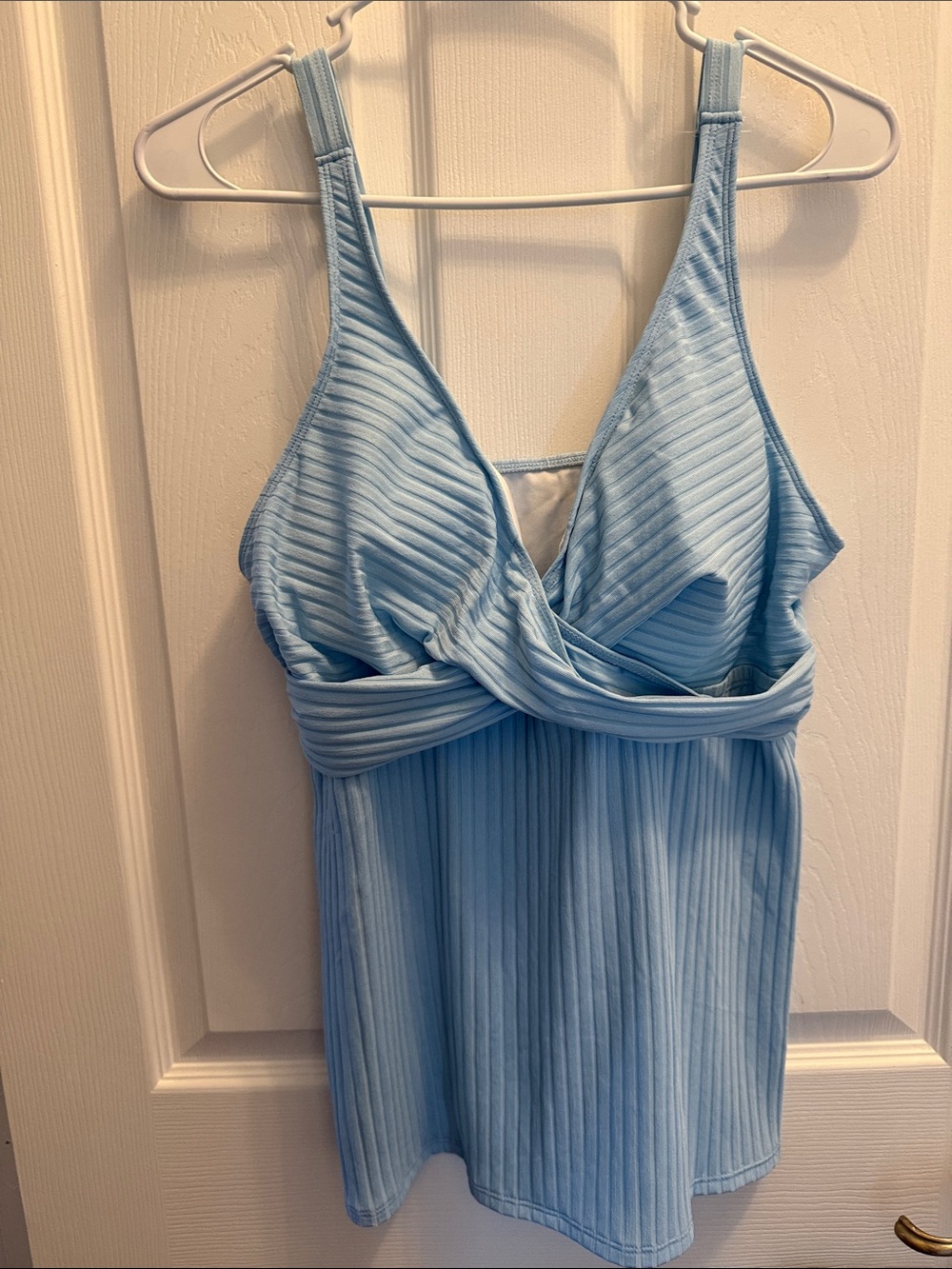 Women’s two piece swim suit -Light Blue Ribbed Twist Front Tank and shorts